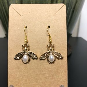 Gold Pearl Bee Earrings